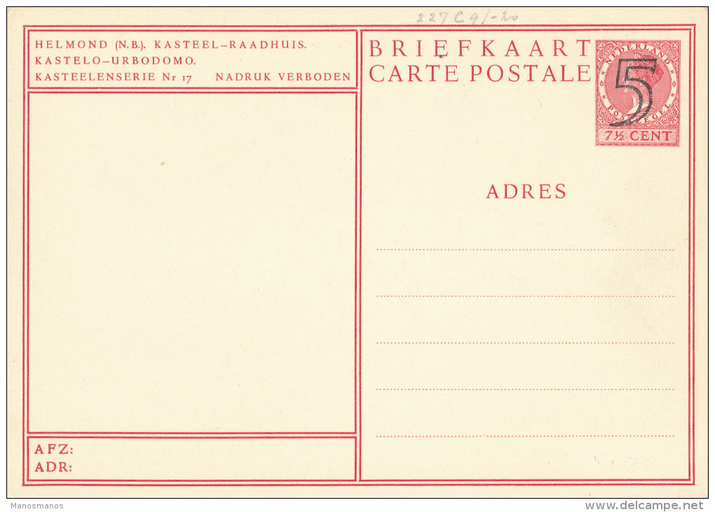 634/22 - NEDERLAND - Entier Postal Illustré Kasteel HELMOND - Opdruk 5 Cent - Etat Neuf - Entiers Postaux