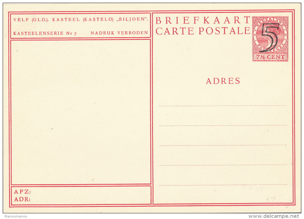 635/22 - NEDERLAND - Entier Postal Illustré Kasteel VELP - Opdruk 5 Cent - Etat Neuf - Entiers Postaux