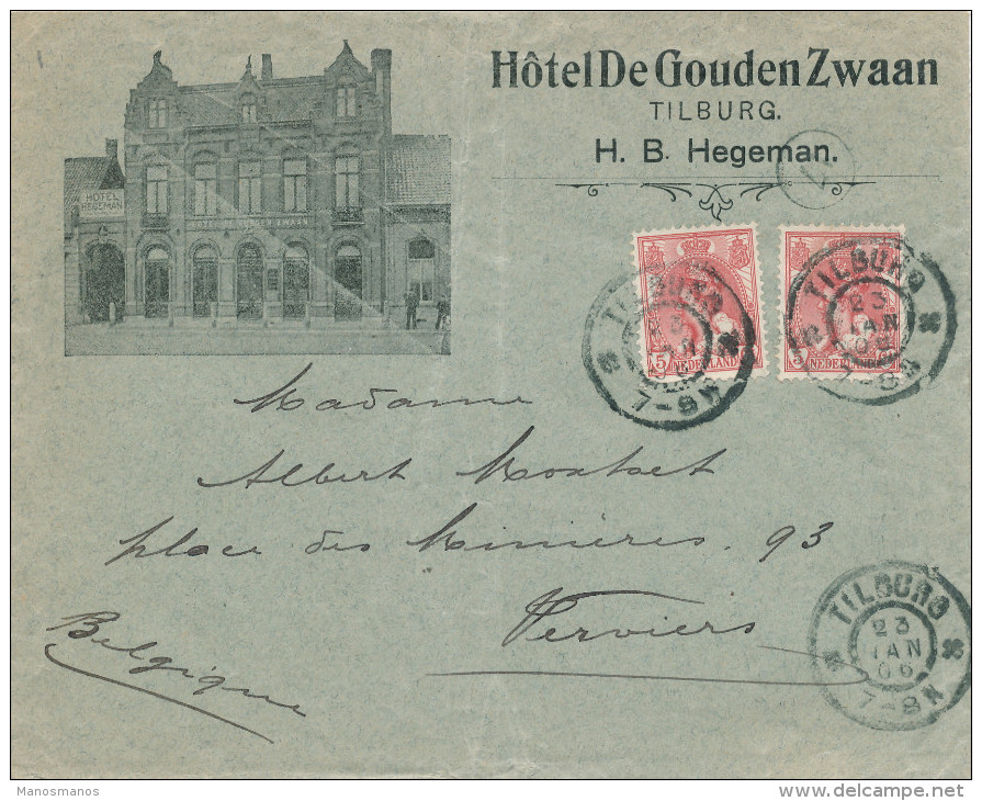 643/23 - NEDERLAND - Lettre Illustrée Avec Son Contenu - Hotel De Gouden Zwaan à TILBURG 1906 - Lettres & Documents