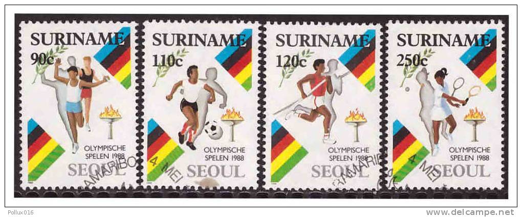 Surinam / Suriname 1988 Olympic Seoul 1988 Soccer Tennis Atletics Used FDC Stamp - Surinam