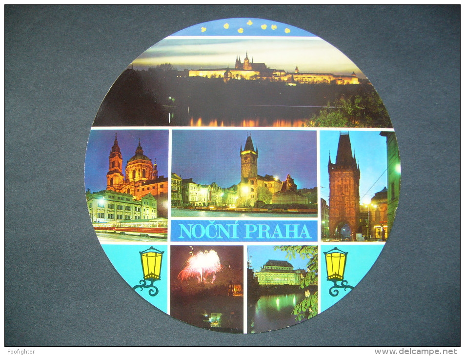 Czechoslovakia: PRAHA PRAG PRAGUE By Night, Multiview - Runde AK, Round Shape Postcard - 1970s Unused - Tsjechië