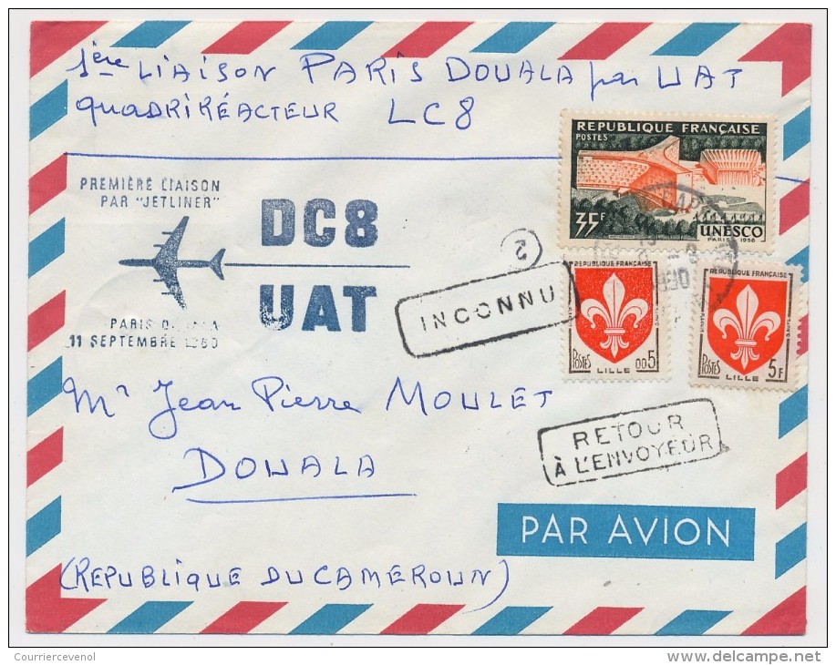FRANCE - Première Liaison Par Jetliner DC 8 UAT - PARIS DOUALA - 11 Septembre 1960 - Erst- U. Sonderflugbriefe
