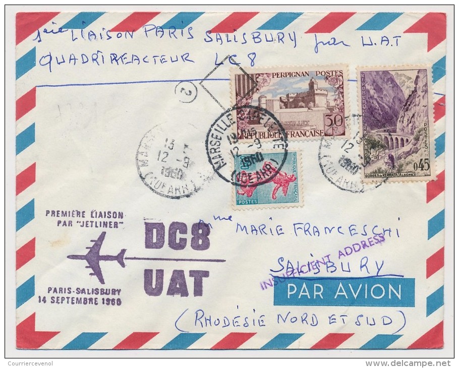 FRANCE - Première Liaison Par Jetliner DC 8 UAT - PARIS SALISBURY - 14 Septembre 1960 - Primeros Vuelos