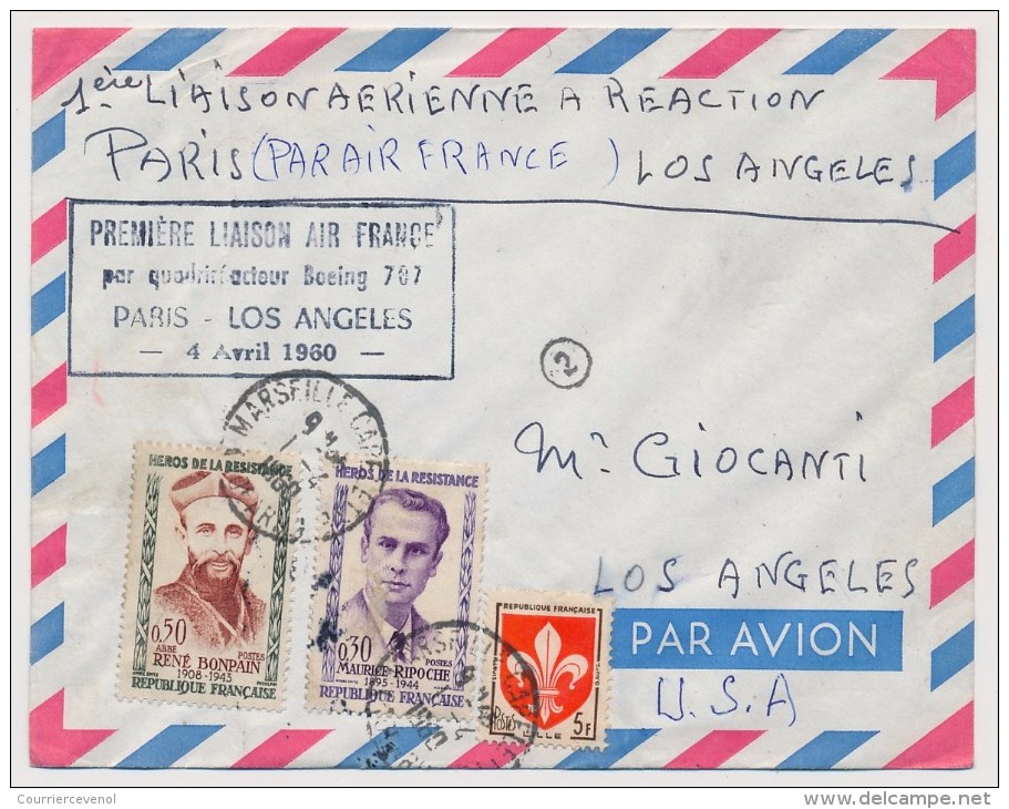 FRANCE - Première Liaison AIR FRANCE - 4 Avril 1960 PARIS LOS ANGELES - Par Quadriréacteur Boeing 707 - First Flight Covers