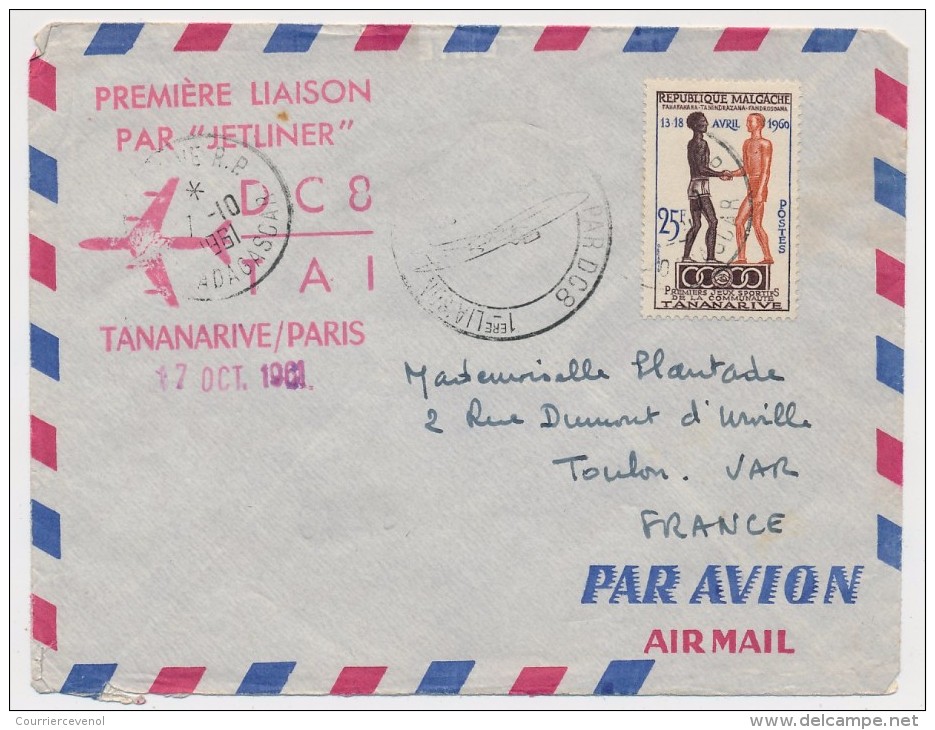 MADAGASCAR - Premiere Liaison Par Jetliner DC8 T.A.I. TANANARIVE PARIS - 17 Octobre 1961 - Madagascar (1960-...)