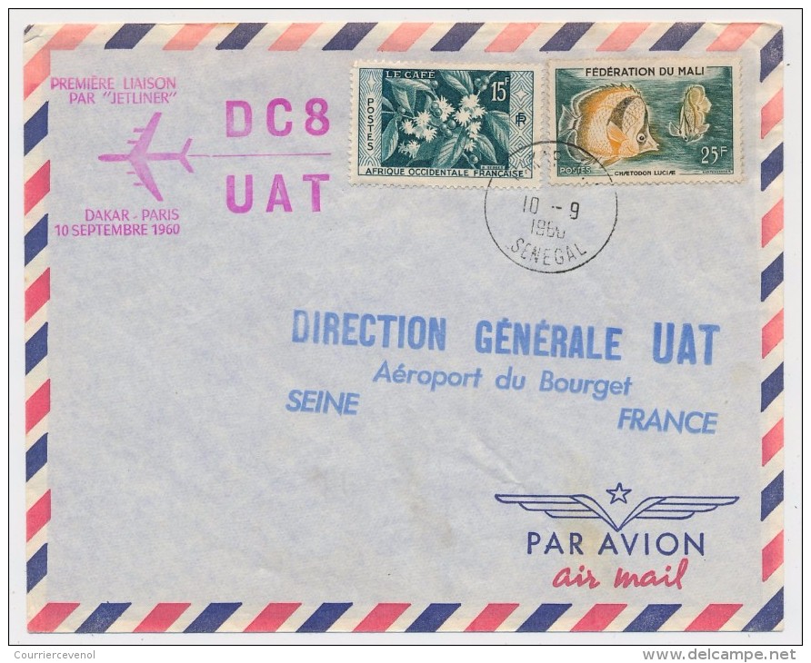 SENEGAL - Premiere Liaison Par Jetliner DC8 U.A.T. DAKAR PARIS - 10 Septembre 1960 - Luftpost