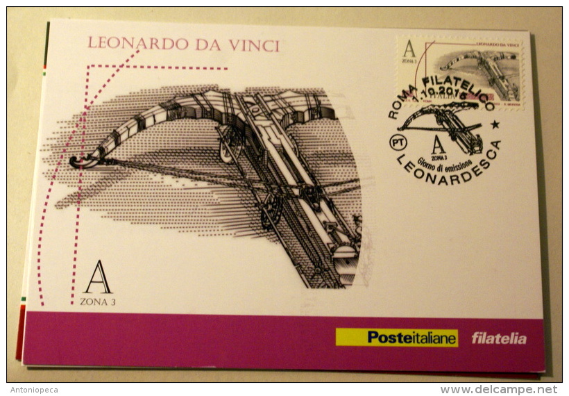 ITALIA 2015 - SERIE LEONARDESCA, POSTA PRIORITARIA PER L´OCEANIA , OFFICIAL MAXICARD - Cartes-Maximum (CM)