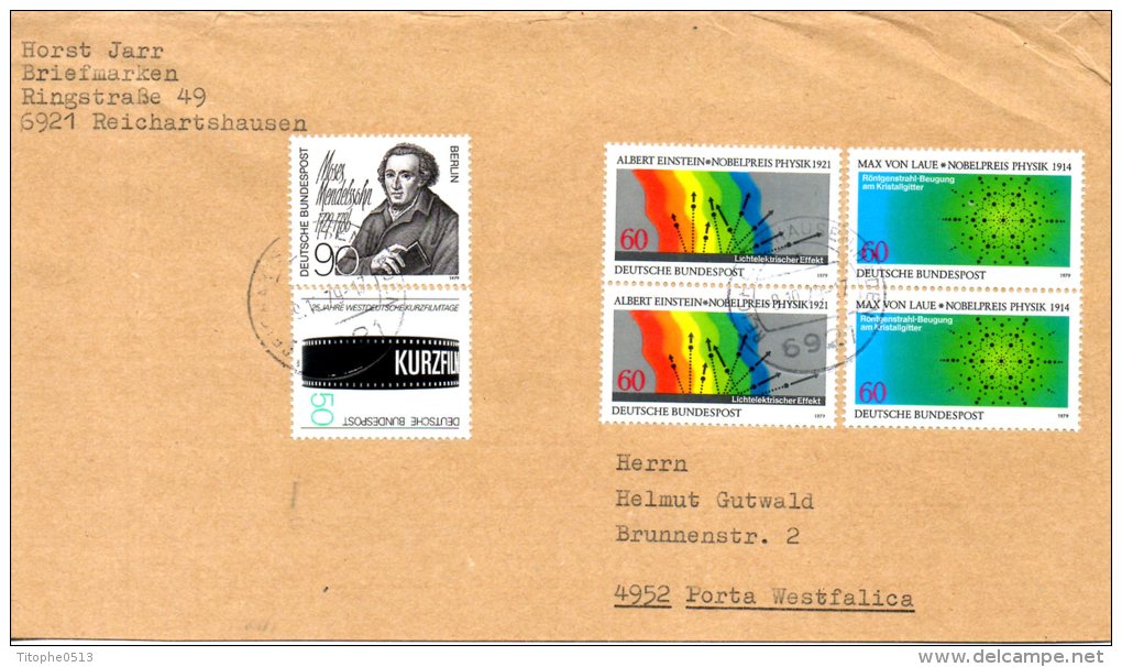 ALLEMAGNE. N°865-6 De 1979 Sur Enveloppe Ayant Circulé. Prix Nobel De Physique/Einstein Et Max Von Laue. - Albert Einstein