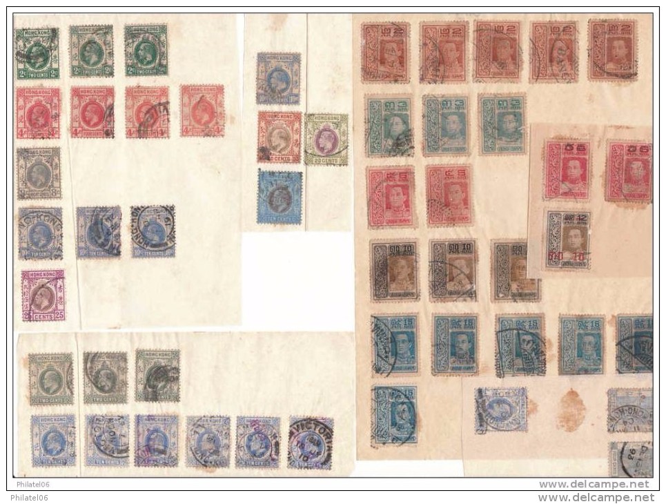 TIMBRES ANCIENS COLLES SUR FEUILLES  HONG-KONG  SIAM - Siam