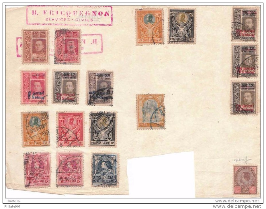 TIMBRES ANCIENS COLLES SUR FEUILLES  HONG-KONG  SIAM - Siam