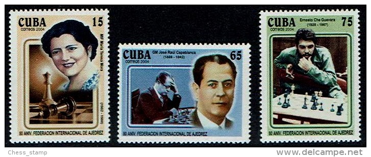 Schach Chess Ajedrez échecs - Kuba Cuba 2004 - 80 Jahre Internationaler Schachverband (FIDE) Capablanca,  „Che“ Guevara - Schach
