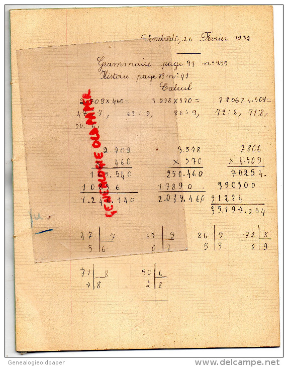 03 - MONTLUCON - 1932- CAHIER ECOLE COMMUNALE VILLE DE MONTLUCON- ACADEMIE DE CLERMONT- - Autres & Non Classés