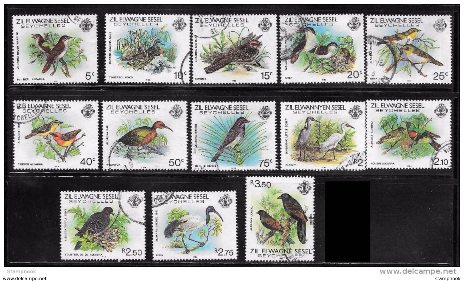 Zil Elwagne Sesel Seycelles     50-65 Used VF Birds  CV 35.55 - Seychelles (1976-...)