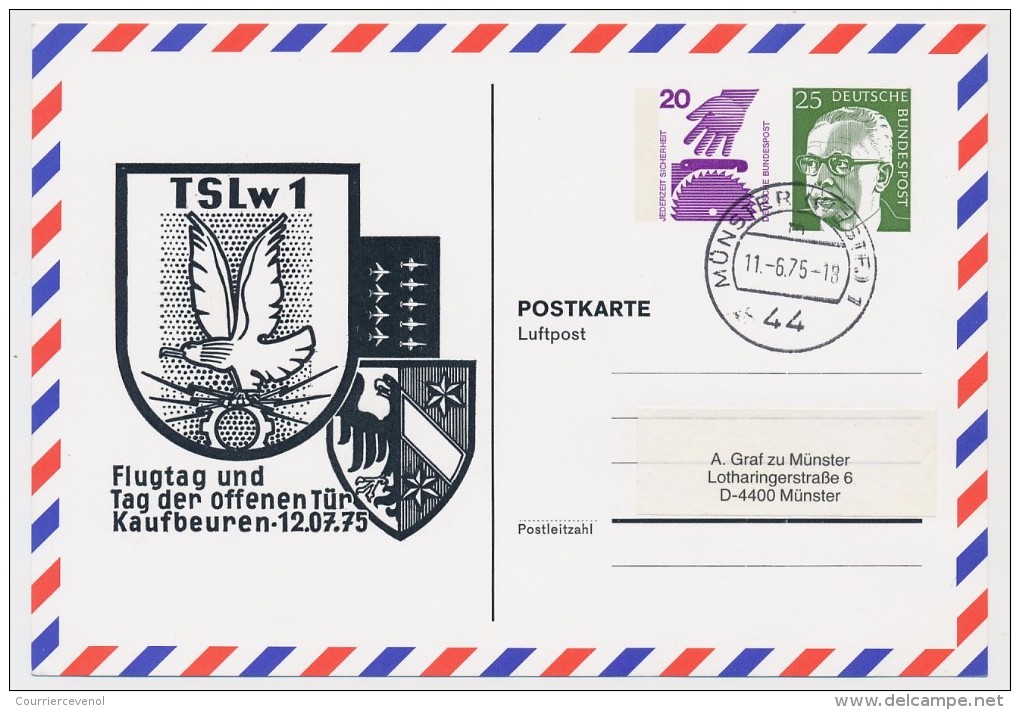 ALLEMAGNE - 1 CP Entier "Flugtag Und Tag Den Offenen Tür - Kaufgeuren - 12.07.1975" - Cartes Postales Privées - Oblitérées