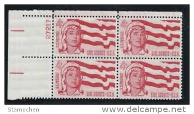 Plate Block -1962 USA Girl Scouts 50th Anniv. Stamp Sc#1199 Senior Girl Scout & Flag Scouting - Numéros De Planches