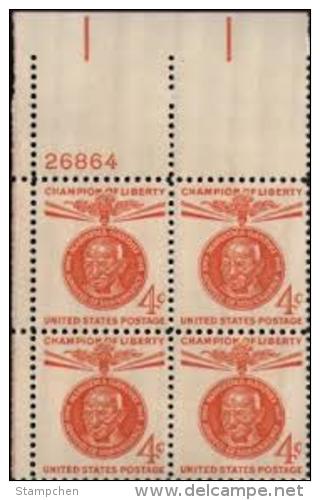 Plate Block -1961 USA Mahatma Gandhi Stamp Sc#1174 Famous Indian - Plate Blocks & Sheetlets