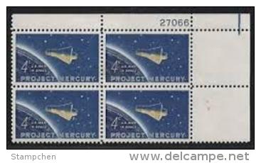 Plate Block - 1962 USA Project Mercury Stamp Sc#1193 Space Globe Astronomy - Plate Blocks & Sheetlets