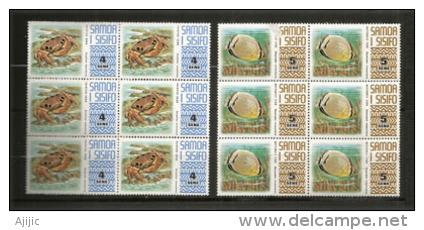 SAMOA.  Crabe à Taches Rouges & Poisson-papillon Délavé, 2 Blocs De 6 Timbres Neufs ** - Maritiem Leven