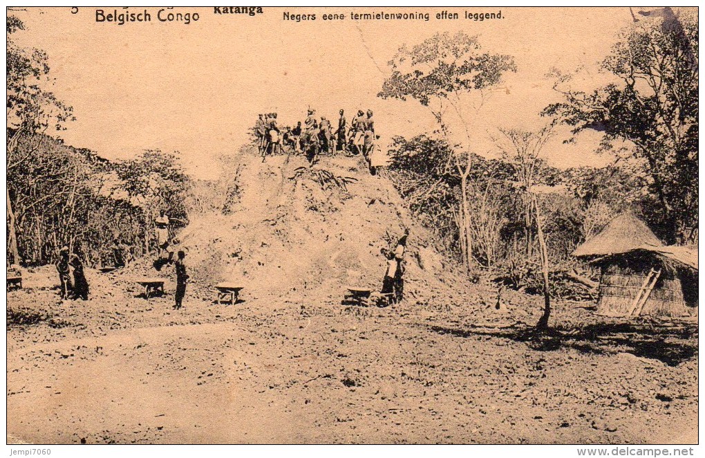 CONGO BELGE : KATANGA Indigènes Nivelant Une Termitière (très Animée) Entier Postal Voir Scans. - Congo Belge