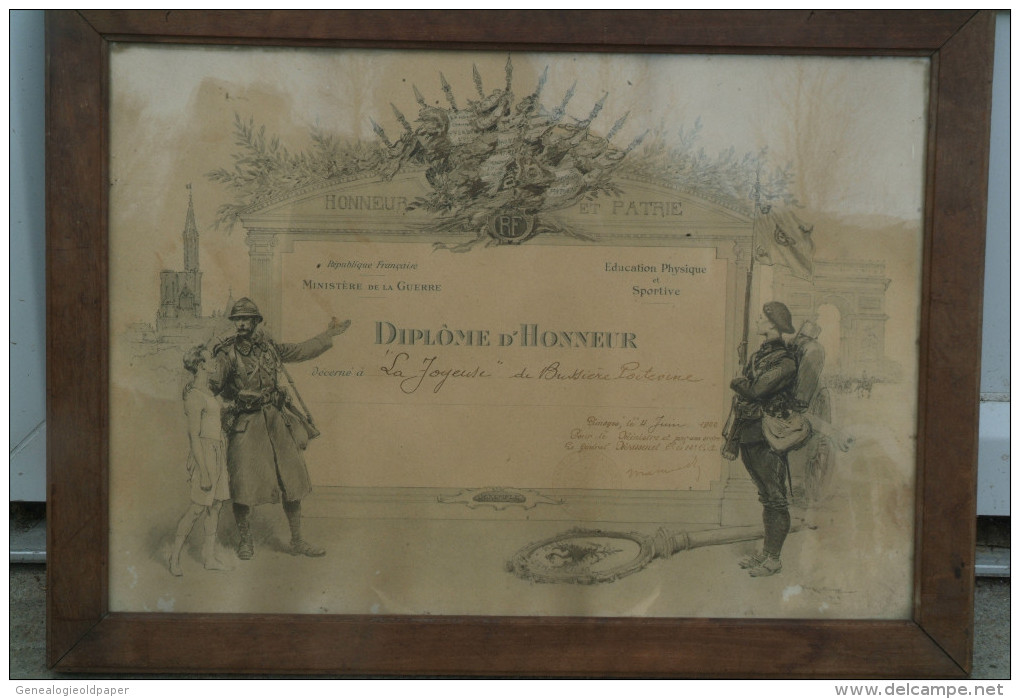 87 - BUSSIERE POITEVINE - DIPLOME D' HONNEUR MINISTERE DE LA GUERRE A LA " JOYEUSE " EDUCATION SPORTIVE-1922-SCOTT 1919 - Diplome Und Schulzeugnisse