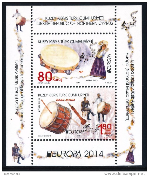 TURKISH REP. OF NORTHERN CYPRUS/Zypern EUROPA 2014 "National Music Instruments" Minisheet** - 2014