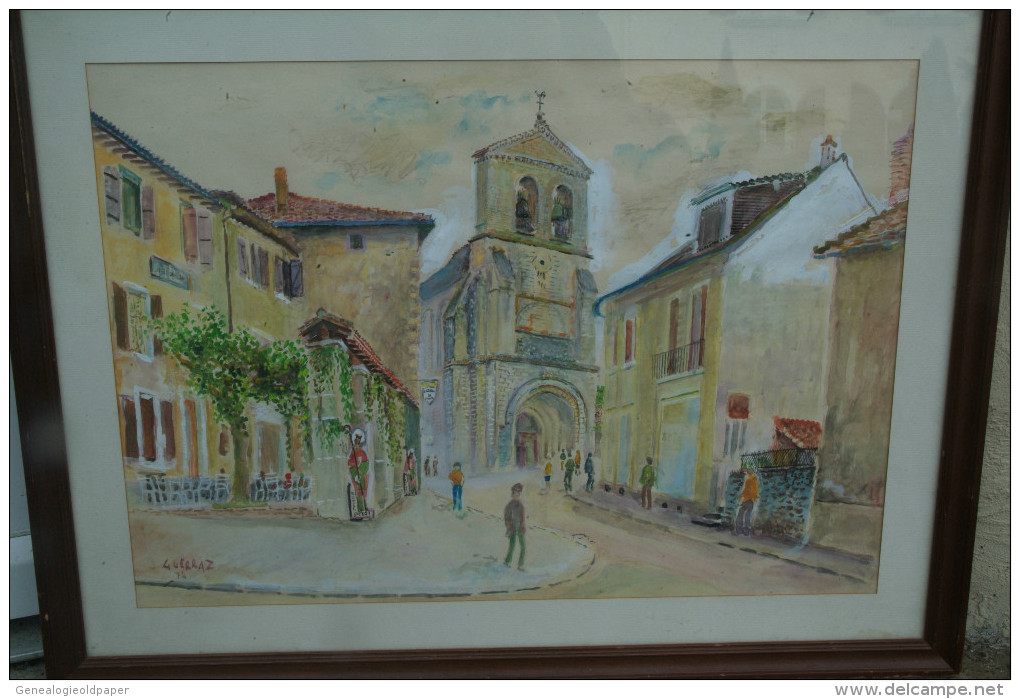 87 - SOLIGNAC - TRES BELLE AQUARELLE ET GUOUACHE  DE GUERRAZ 1974- EGLISE - Aquarelles