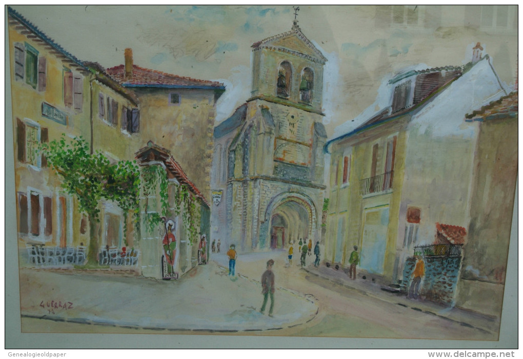 87 - SOLIGNAC - TRES BELLE AQUARELLE ET GUOUACHE  DE GUERRAZ 1974- EGLISE - Wasserfarben