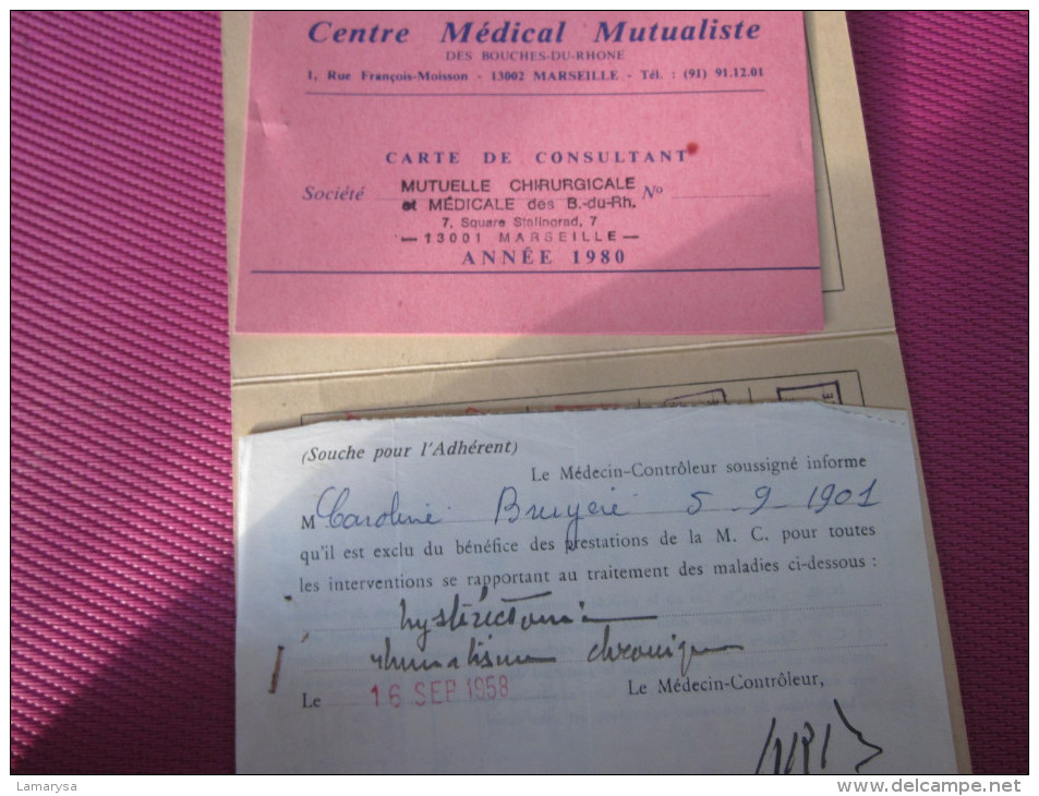 1958 MUTUELLE CHIRURGICALE DES BDR  CARTE DE SOCIETAIRE /CARTE CENTRE MEDICAL 1980 - Historical Documents