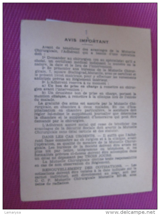 1958 MUTUELLE CHIRURGICALE DES BDR  CARTE DE SOCIETAIRE /CARTE CENTRE MEDICAL 1980 - Historical Documents