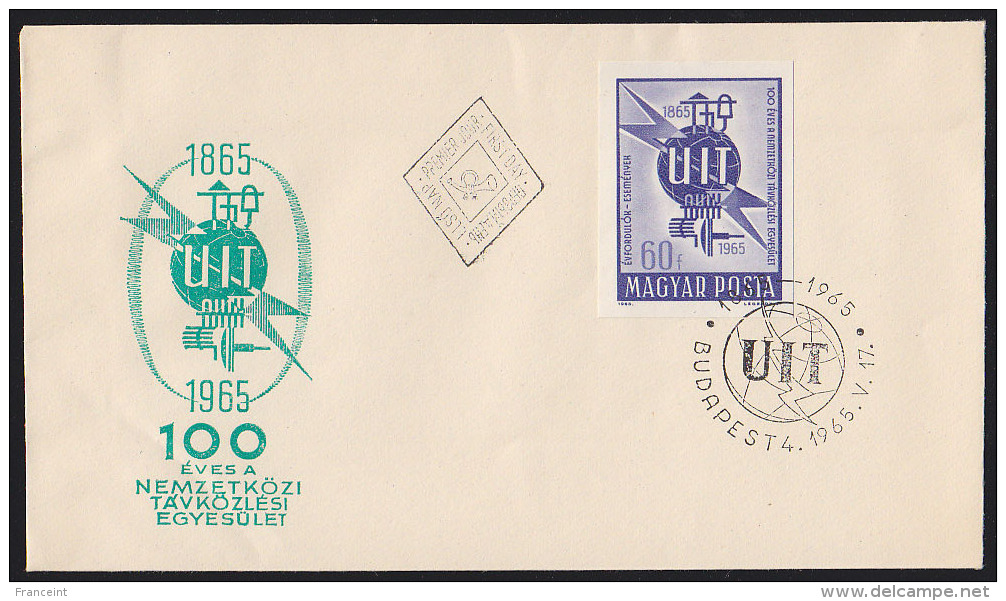 Hungary 1965 ITU Centenary Imperforate On Unaddressed Cacheted FDC. Scott 1680. - FDC