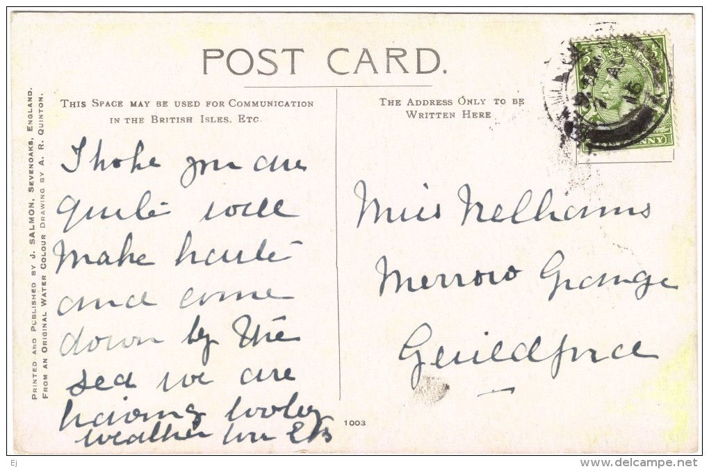 Battle Abbey Nr Hastings - A R Quinton - Salmon No 1003 - Postmark 1916 - Quinton, AR