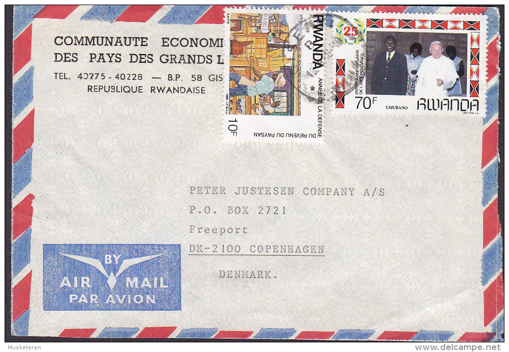 Rwanda Air Mail Par Avion COMMUNAUTE ECONOMIQUE PAYS GRANDS LACS 1988 Cover Brief Pope Pabst Stamp - Otros & Sin Clasificación