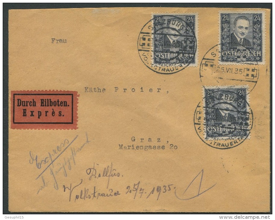 ÖSTERREICH / Eilbrief Von Graz Nach Graz Mit 3 ANK 590 Mit Volkstrauertagstempel Vom 25.07.1935, Ersttag - Briefe U. Dokumente