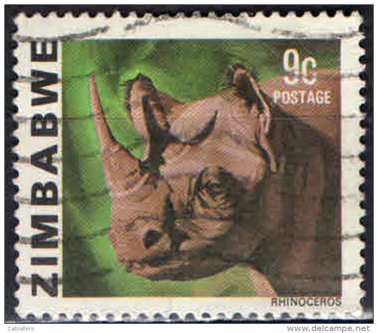 ZIMBABWE - 1980 - BLACK RHINOCEROS - USATO - Zimbabwe (1980-...)