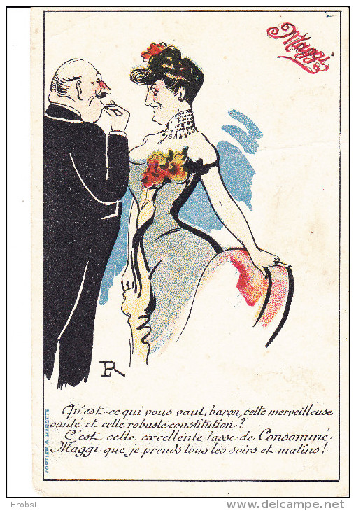 Illustrateur ROBERT Lucien, Art Nouveau Couple, Publicité Maggi, état Moyen - Robert