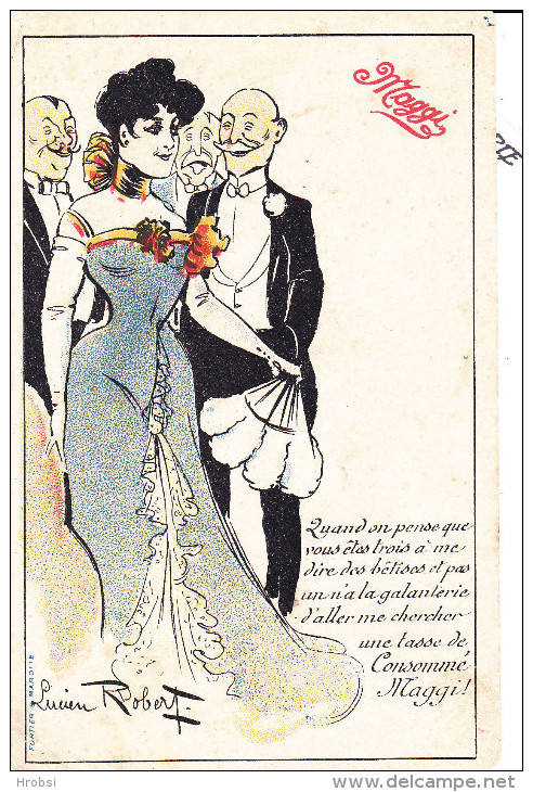 Illustrateur ROBERT Lucien, Art Nouveau Couple, Publicité Maggi, - Robert