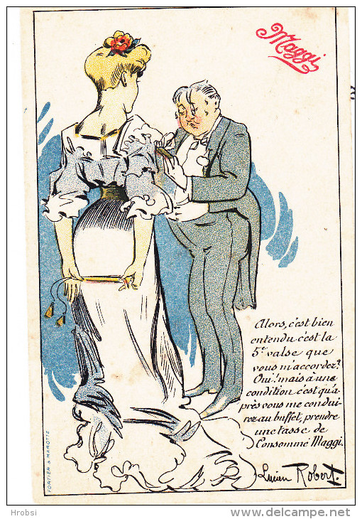 Illustrateur ROBERT Lucien, Art Nouveau Couple,danse Valse,  Publicité Maggi, - Robert