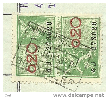 428 Op Quittance Met Stempel BRUXELLES, Met Fiscale Zegel Met Firmaperforatie (perfin) "U.P." - 1934-51
