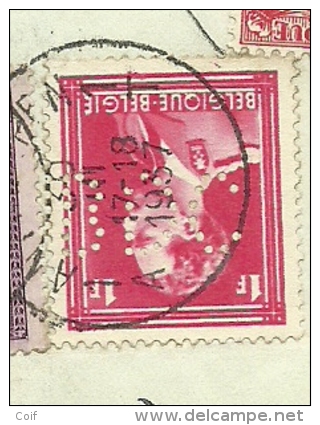 319+339+428 Op "change à L´ordre" Met Stempel ANTWERPEN Met Firmaperforatie (perfin) "BDC" - 1934-51