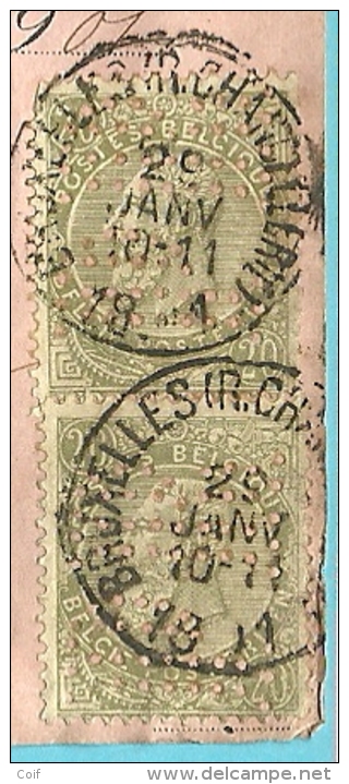 59 Op Recu Met Stempel BRUXELLES Met Firmaperforatie (perfin) "PR"   Van Compagnie Des Propriétaires Réunis - 1863-09