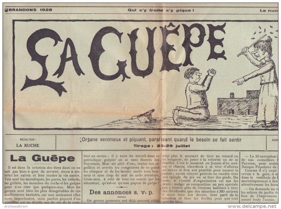 Payerne - Brandons - Journal De La Fête 1928 “ La Guêpe ” ; 4 Pages De 52 / 38 Cm - Carnaval