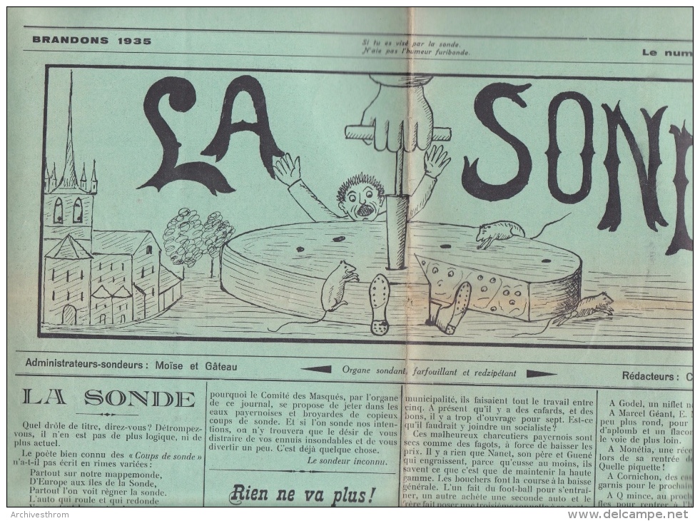 Payerne - Brandons - Journal De La Fête 1935 “ La Sonde ” ; 4 Pages De 55 / 38 Cm - Carnaval