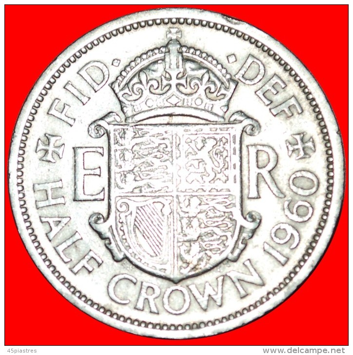 &#9733;COAT OF ARMS: UNITED KINGDOM&#9733; HALF CROWN 1960! LOW START &#9733;NO RESERVE! - K. 1/2 Crown