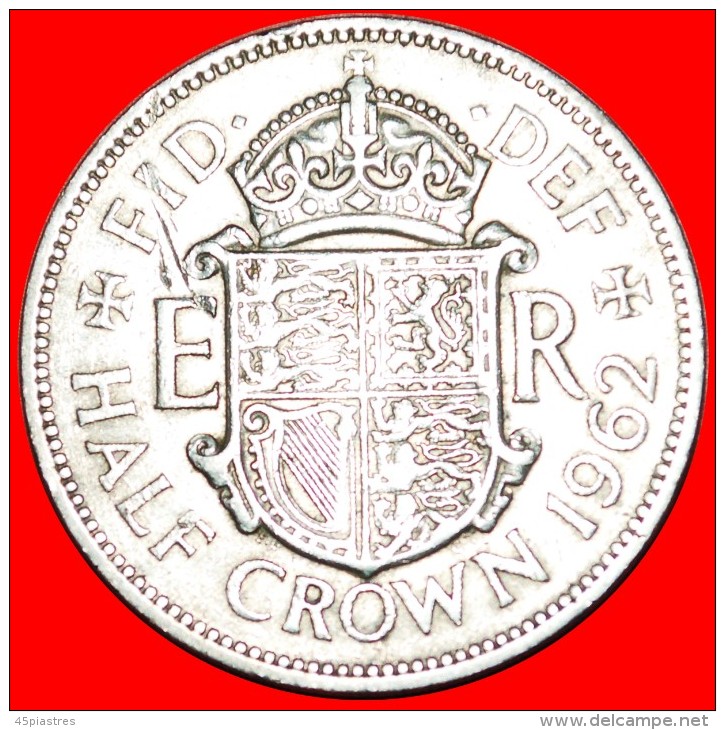 &#9733;COAT OF ARMS: UNITED KINGDOM&#9733; HALF CROWN 1962! LOW START &#9733;NO RESERVE! - K. 1/2 Crown