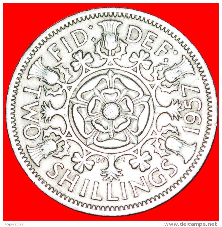 &#9733;TUDOR ROSE: UNITED KINGDOM&#9733; FLORIN 1957! LOW START &#9733;NO RESERVE! - J. 1 Florin / 2 Schillings