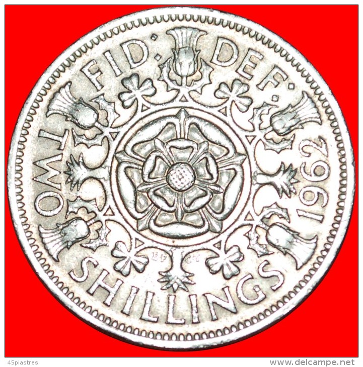 &#9733;TUDOR ROSE: UNITED KINGDOM&#9733; FLORIN 1962! LOW START &#9733;NO RESERVE! - J. 1 Florin / 2 Schillings