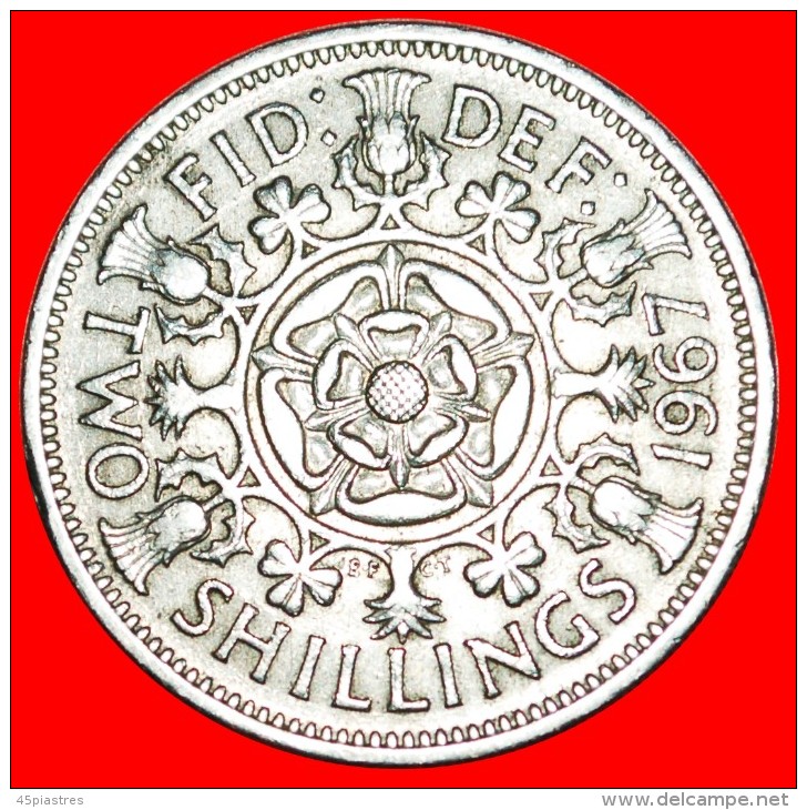 &#9733;TUDOR ROSE: UNITED KINGDOM&#9733; FLORIN 1967! LOW START &#9733;NO RESERVE! - J. 1 Florin / 2 Schillings