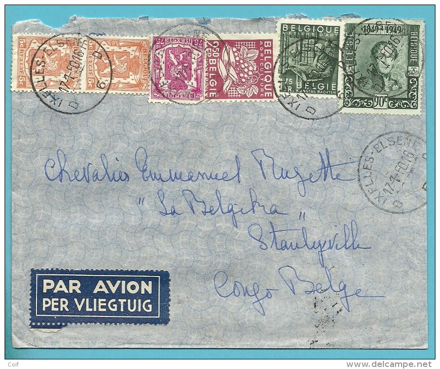 419+713+768+769+807 Op Brief Per Luchtpost (par Avion) Met Stempel IXELLES-ELSENE Naar Congo-Belge - 1948 Export