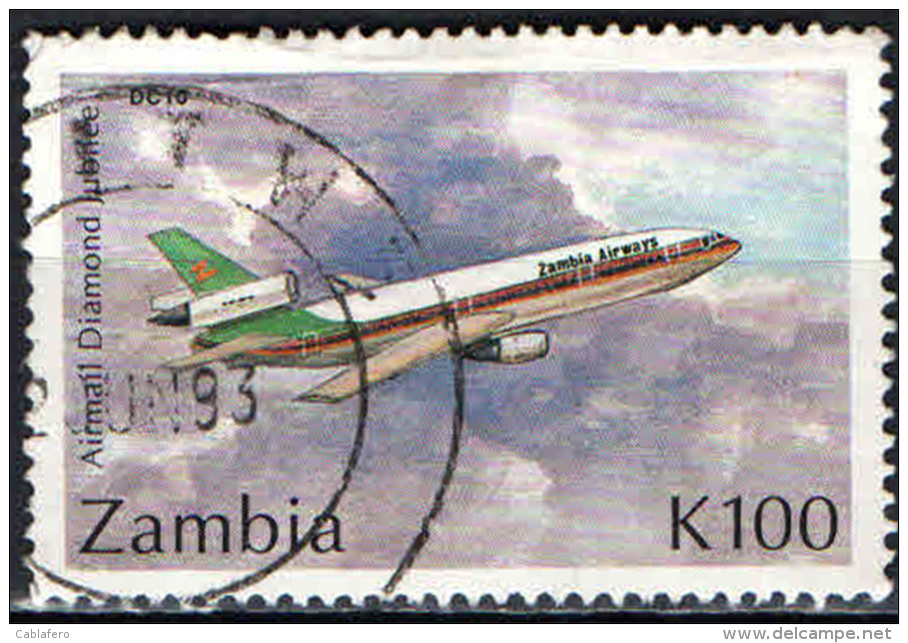 ZAMBIA - 1992 - AEREO DC-10 - 75° ANNIVERSARIO DELLA POSTA AEREA - USATO - Zambia (1965-...)