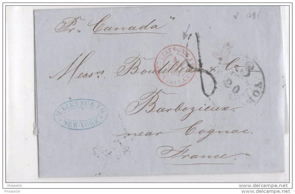 LETTRE  DES USA POUR LA FRANCE  1785 LETTRE COMPLETE AVEC CORRESPONDANCE  TRANSPORTEE PAR BATEAU "CANADA" - …-1845 Vorphilatelie